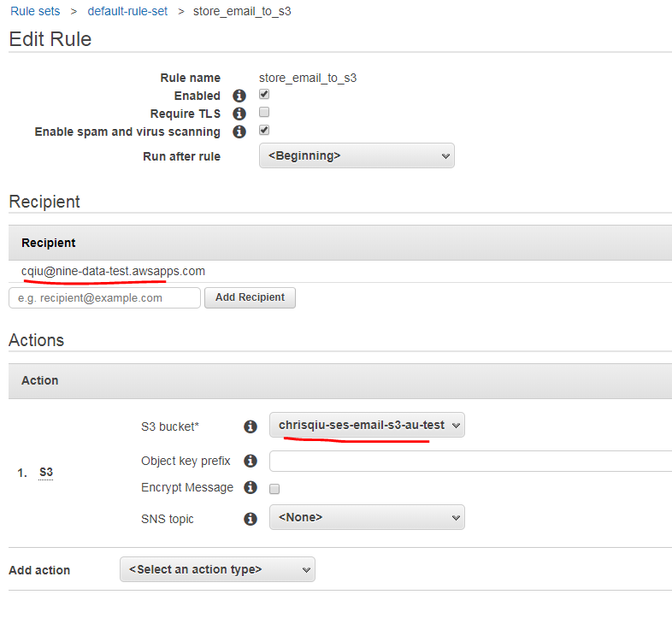 'AWS Workmail add s3 rule'